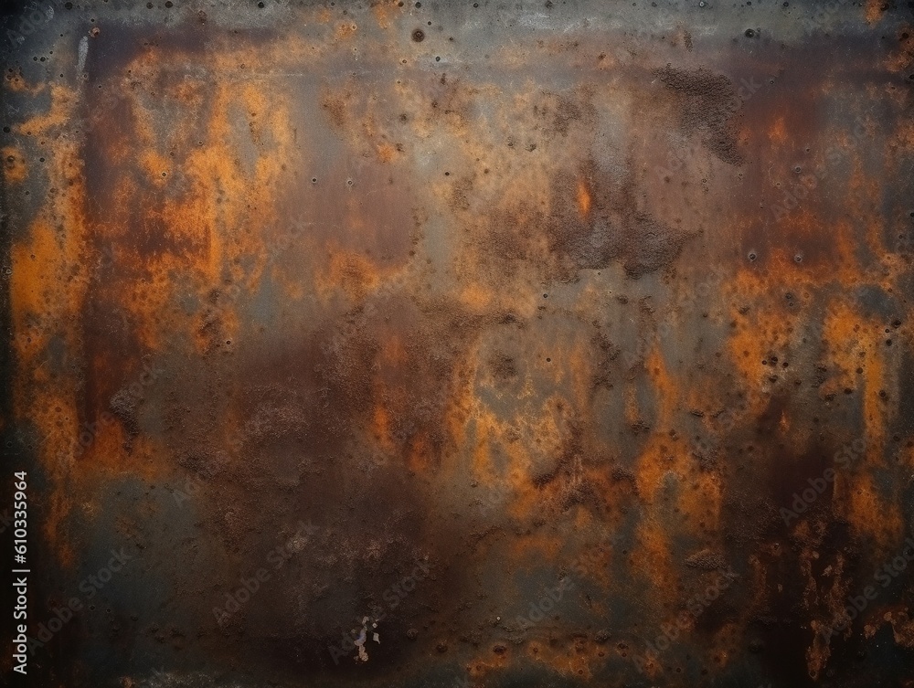 Apokalyptische Ästhetik: Rostige, verwitterte Metallwand in Farbe, dargestellt in dunklem Bronze und Orange, unterstrichen von postapokalyptischen Kulissen und nebliger Atmosphäre, Generative AI Apokalyptische Ästhetik: Rostige, verwitterte Metallwand in Farbe, dargestellt in dunklem Bronze und Orange, unterstrichen von postapokalyptischen Kulissen und nebliger Atmosphäre, Generative AI