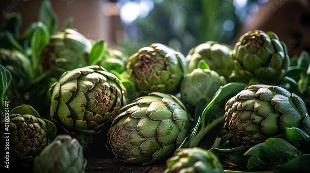 artichokes piled together at a local farmer's market, showcasing their unique textures