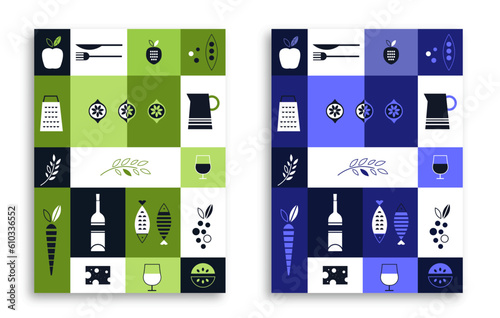 Organic fruit vegetable geometric pattern. Natural food background creative simple bauhaus style, agriculture vector design