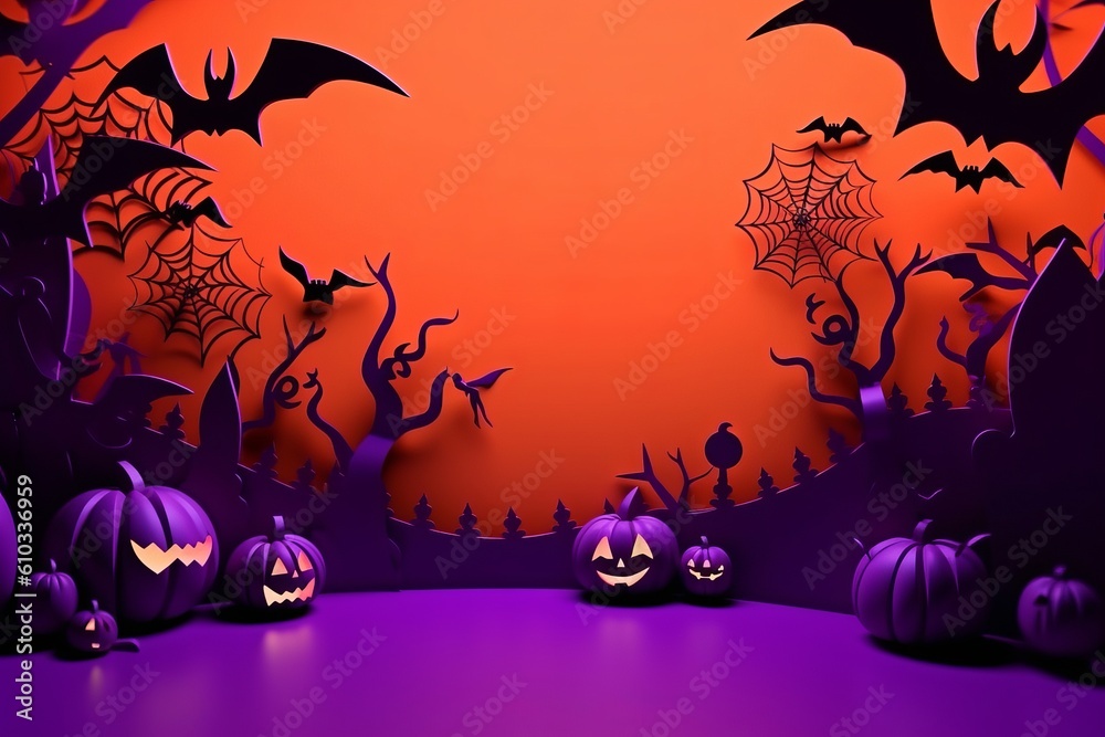 Invitation card for an Halloween party and a background in the style of a paper cut. Halloween Festivals Concepts. Generative Ai. Invitation card for an Halloween party and a background in the style of a paper cut. Halloween Festivals Concepts. Generative Ai.