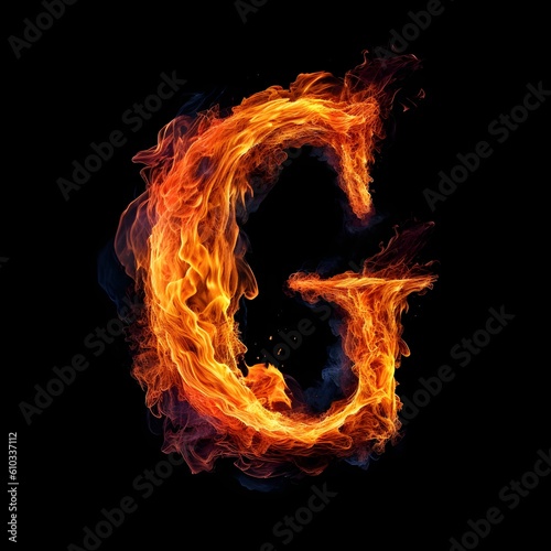 Letter G fire with flames, generative ai generated