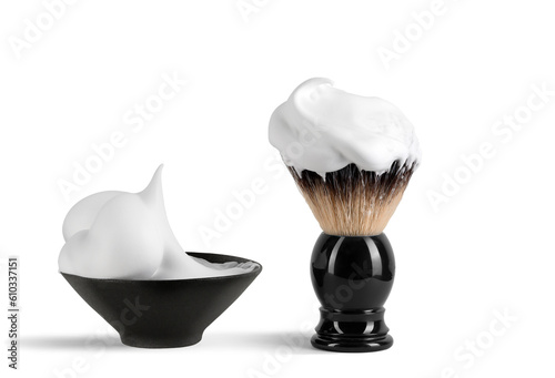 Tableau sur toile Shaving brush and shaving foam isolated on a white background