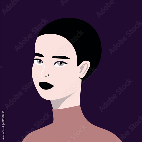 Portrait of a beautiful half turn woman in pale and dark colors © Mariia