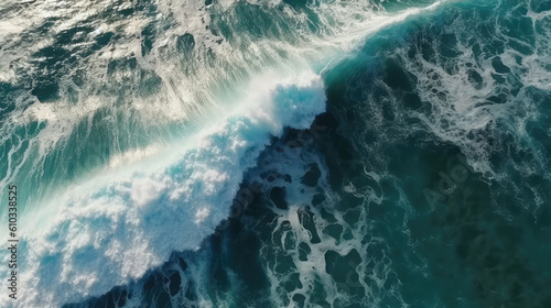 Big waves in the sea from an aerial perspective.