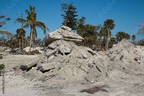 Devastation and Piles of Rubble after Hurricane Ian in Fort Myers Florida Sea Front, USA © Angelina Cecchetto