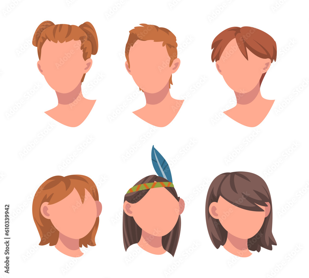 Obraz premium Woman Face with Head and Hairstyle Vector Set