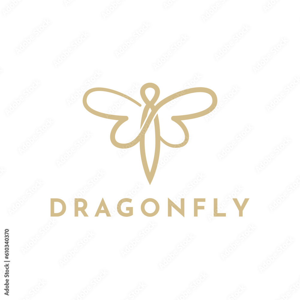 Golden Dragonfly wings, Butterfly Fly Minimalist elegant line art style logo design