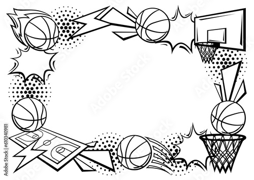 Frame with basketball items. Sport club illustration.