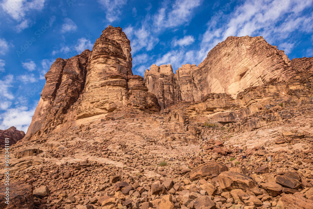 Rocks around Lawrence spring in Wadi Rum valley, Jordan