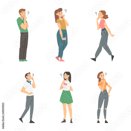Thoughtful People Characters with Question Mark Thinking Over the Matter Vector Set