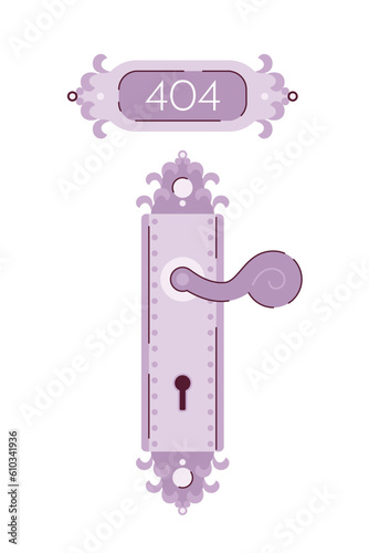 Lever door handle vector empty state illustration. Editable 404 not found for UX, UI design. Open door. Pull handle isolated flat cartoon object on white. Error flash message for website, app