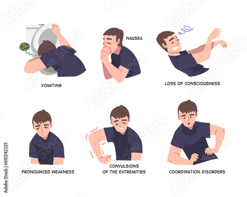 Sick Man Suffer from Different Symptom of Heart Stroke Vector Set