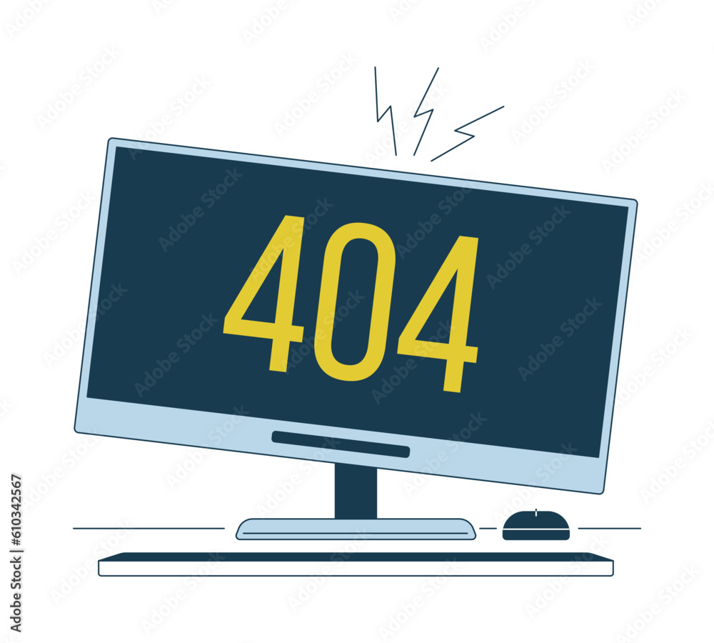 Broken monitor error 404 flash message. Damaged computer. Technology problem. Empty state ui design. Page not found popup cartoon image. Vector flat illustration concept on white background Broken monitor error 404 flash message. Damaged computer. Technology problem. Empty state ui design. Page not found popup cartoon image. Vector flat illustration concept on white background