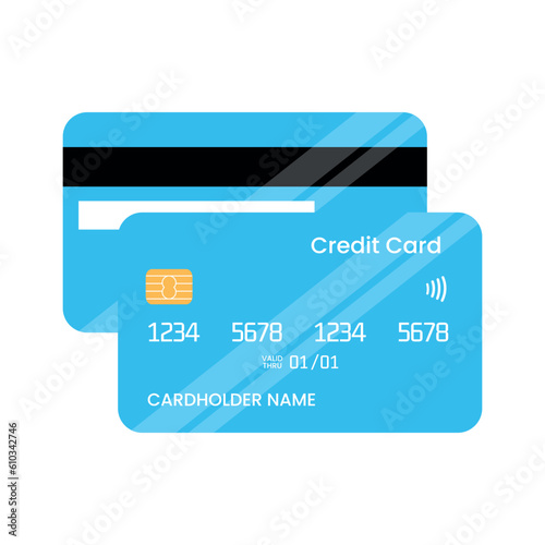 Credit card icon. Credit card front and back view isolated on white background. Vector illustration
