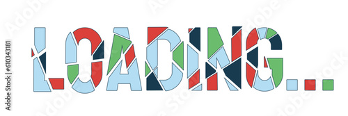 Mosaic stained-glass shards loading text. Shattered broken geometric shapes. Web loader ui flat design. Progress bar. Graphical user interface. Cartoon vector illustration on white background