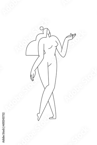 Abstract female body silhouette vector illustration. Contemporary woman figure, nude feminine graphic design. Line art, editable strokes, isolated on white. Beauty concept for logo, branding. Fine art © shlyapanama