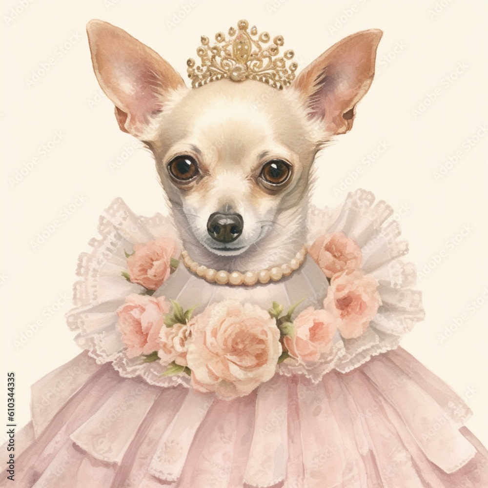 chihuahua in pink dress with flowers