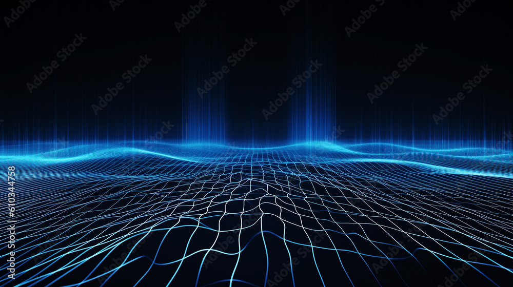 Naklejka premium Ai generated illustration beautiful abstract wave technology background with blue light