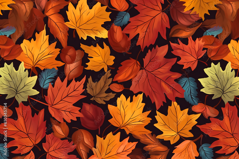 Seamless background with colorful autumn leaves. Vector