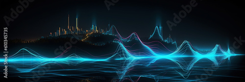 Ai generated illustration hand draw blue light ray on seascape coastline