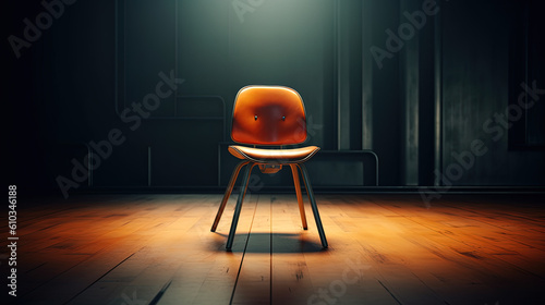 A chair standing infront of a minimalistic backround  dynamic lighting  polished and professional appearance