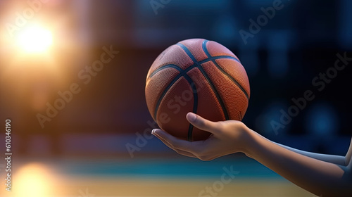Close-up Hand of sports woman, No face, bouncing basketball ball training on ground floor of the court © Lena