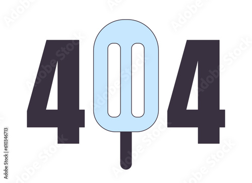 Ice cream dessert error 404 flash message. Summer sweet frozen snack. Summertime. Empty state ui design. Page not found popup cartoon image. Vector flat illustration concept on white background
