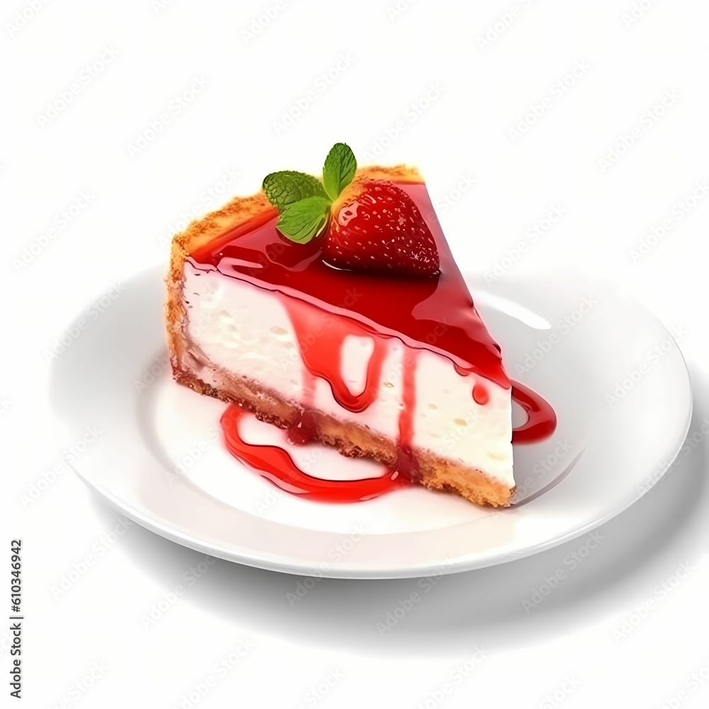 cheesecake with strawberries sauce isolated on white cheesecake with strawberries sauce isolated on white