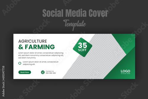 Agriculture and farm services social media post banner template, organic food web banner for lawn care, gardening, farming, mowing, landscaping services, business promotion