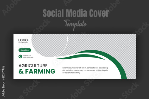 Agriculture and farming service social media cover and web banner template with abstract green color shape