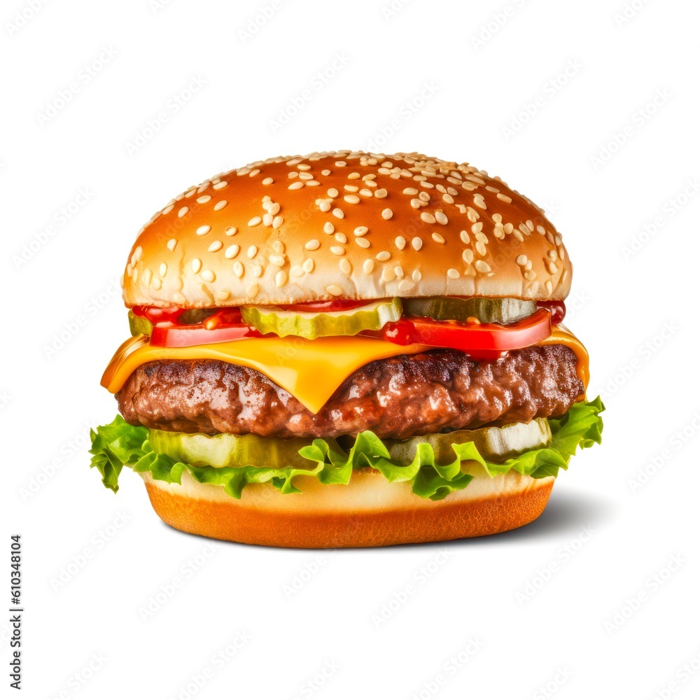Hamburger isolated on white background. Generative AI. Hamburger isolated on white background. Generative AI.