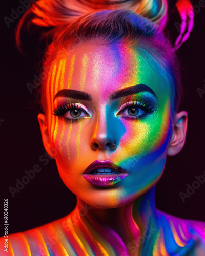 A Colorful Fashion Portrait-Woman with Colorful Hair-Generative AI © simon