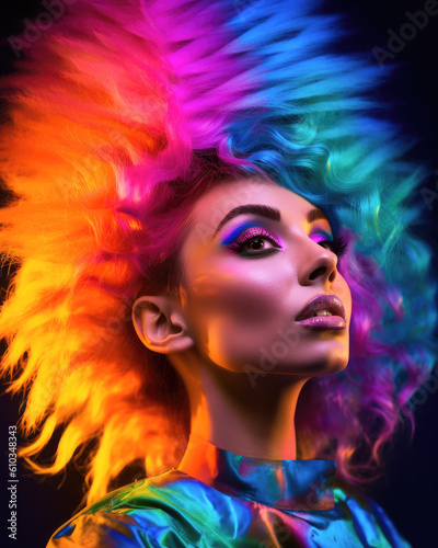 A Colorful Fashion Portrait-Woman with Colorful Hair-Generative AI