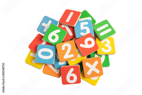 Math number colorful on white background with clipping path, education study mathematics learning teach concept. photo