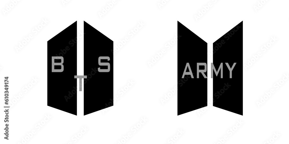 BTS fans logo, black ARMY and BTS on white background BTS fans logo, black ARMY and BTS on white background