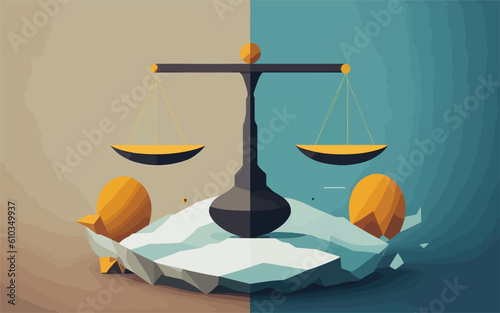complex vector background image inspired by the concept of balance, using minimalistic elements such as a scale with perfectly weighted objects on each side, symbolizing the equilibrium between