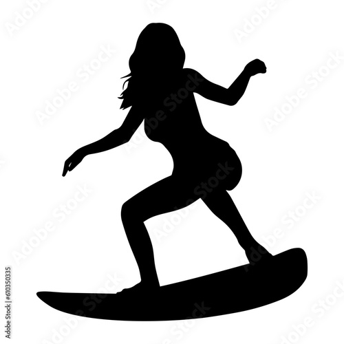 Vector illustration. Silhouette of a surfer woman. Beach sports.