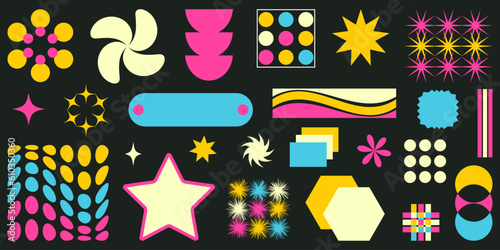 Shape set y2k style for banner. Y2k aesthetic.Shape set y2k style for decoaration.Simple shapes.Shape set y2k style for poster.Trendy 90s.Trendy geometric forms.