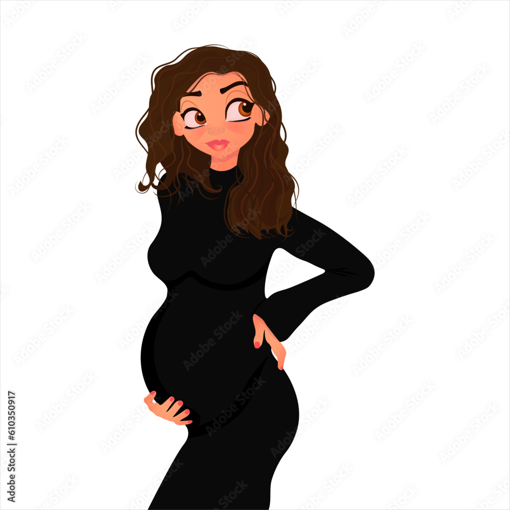 Pregnant girl in cartoon style on white background Pregnant girl in cartoon style on white background