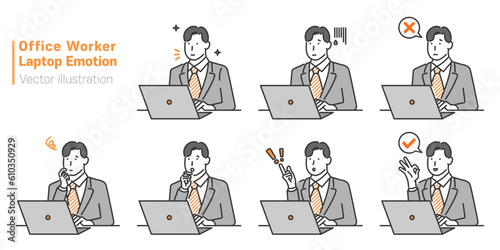 A collection of work emojis icons using office workers and office workers laptops