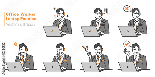 A collection of work emojis icons using office workers and office workers laptops