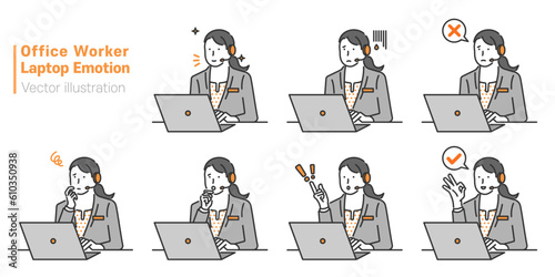 A collection of work emojis icons using office workers and office workers laptops