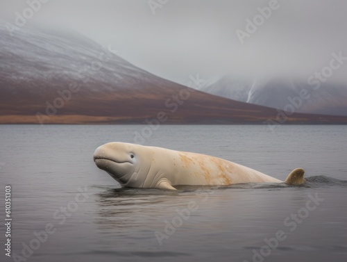 Billede på lærred Beluga Whale in the arctic habitat Generative AI