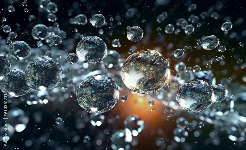 Ethereal Dance: Soda Bubbles and Sparkling Water Droplets Floating in ...