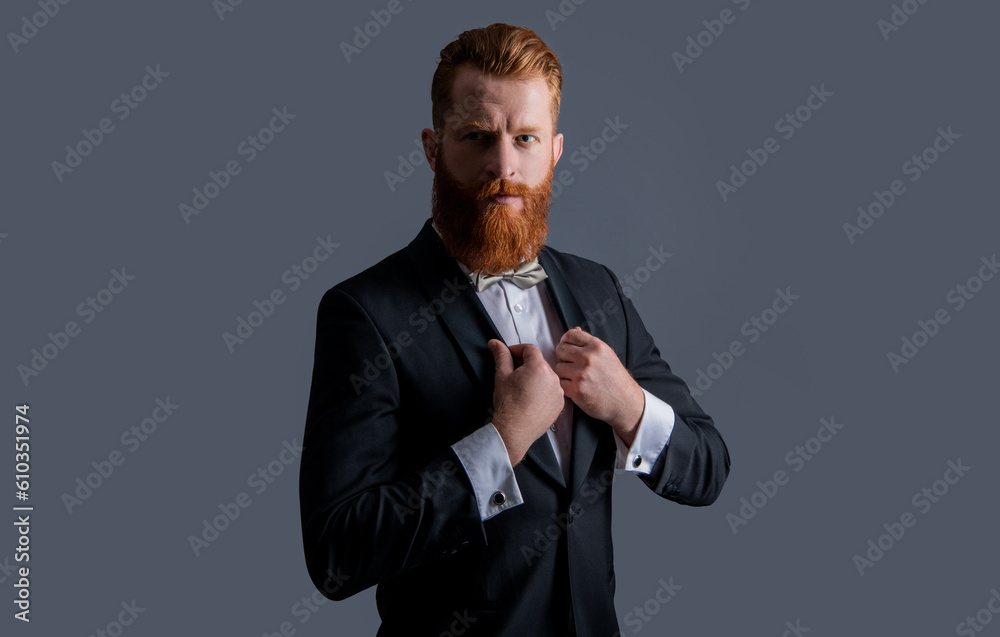 portrait of man studio shot in tuxedo. man wearing elegant tuxedo. tuxedo fashion portrait of man studio shot in tuxedo. man wearing elegant tuxedo. tuxedo fashion