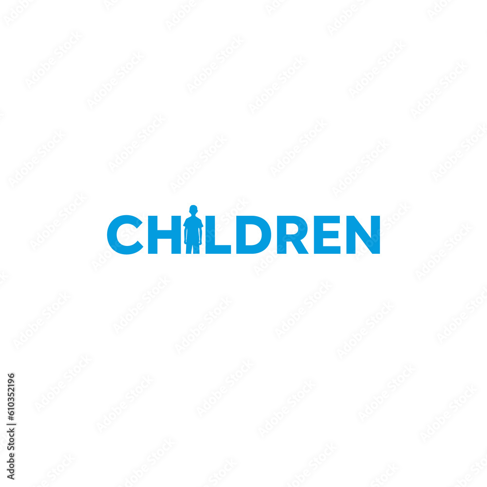 Children wordmark logo - Children figure replacing letter i. Children wordmark logo - Children figure replacing letter i.