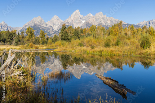 Beautiful Reflection Landscape in the Tetons in Autumn