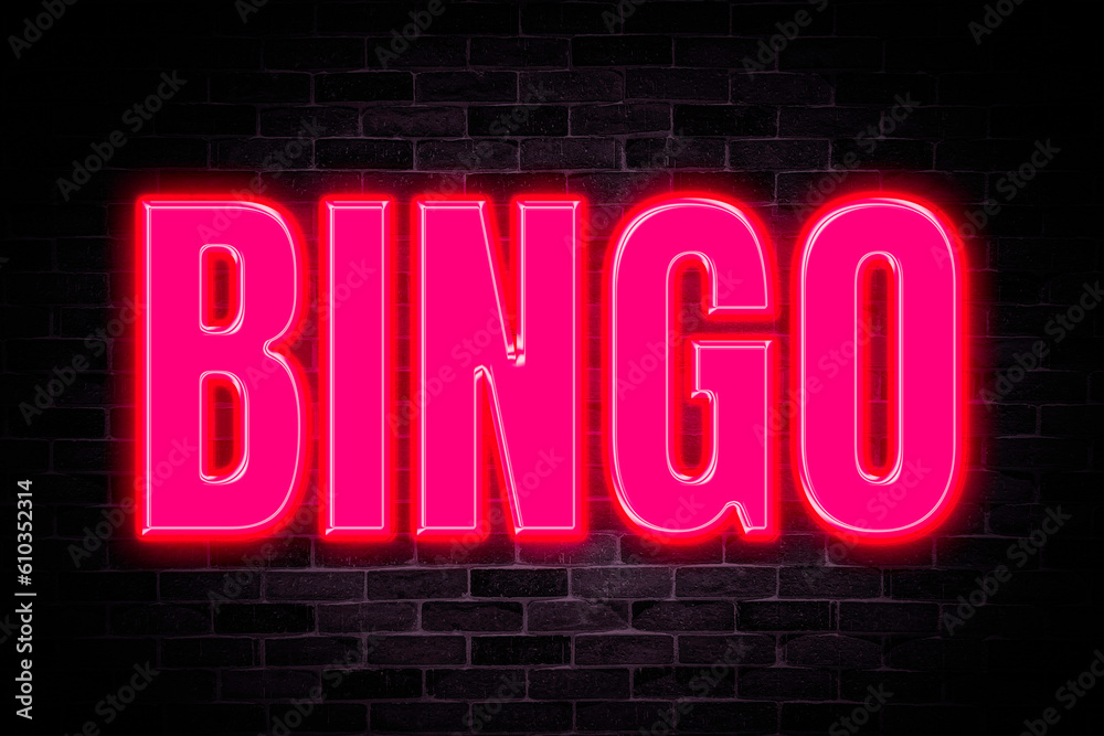 Bingo neon banner on brick wall background. Bingo neon banner on brick wall background.