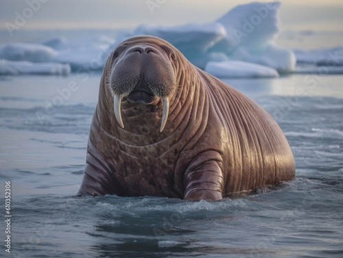 Walrus in the arctic habitat Generative AI