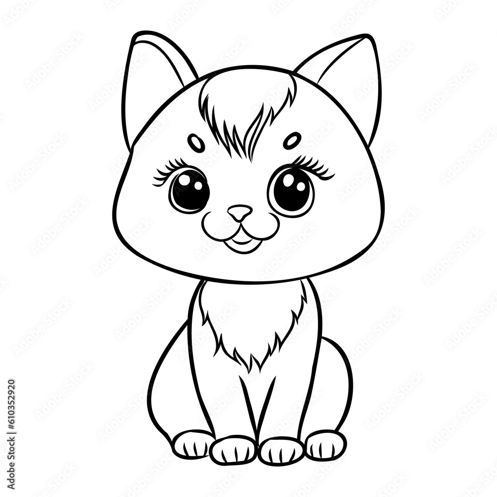 Coloring Page Outline Of cartoon little cat on flower clearing. Cute kitten with butterfly. Pet. Coloring book for kids Coloring Page Outline Of cartoon little cat on flower clearing. Cute kitten with butterfly. Pet. Coloring book for kids
